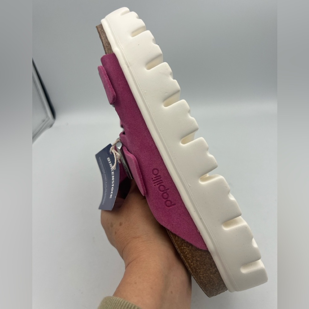 Papillio Birkenstock Arizona BigBuckle Fuschia Suede Platform Sandal SZ EU42 NEW - Picture 8 of 15